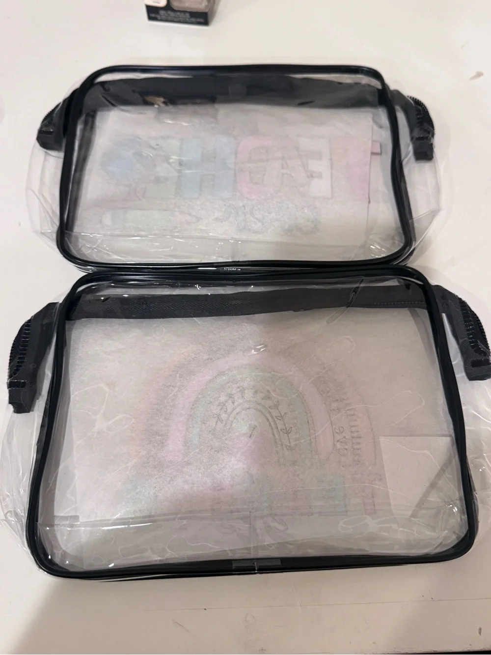 Clear Teacher Life Cosmetic Pouch with Colorful Rainbow Artwork
